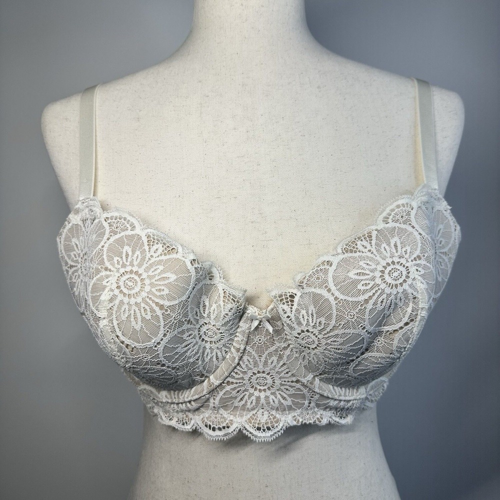 Bridal Honeymoon Aerie Real Power White Poppy Balconette Underwire Bra Sz 36D